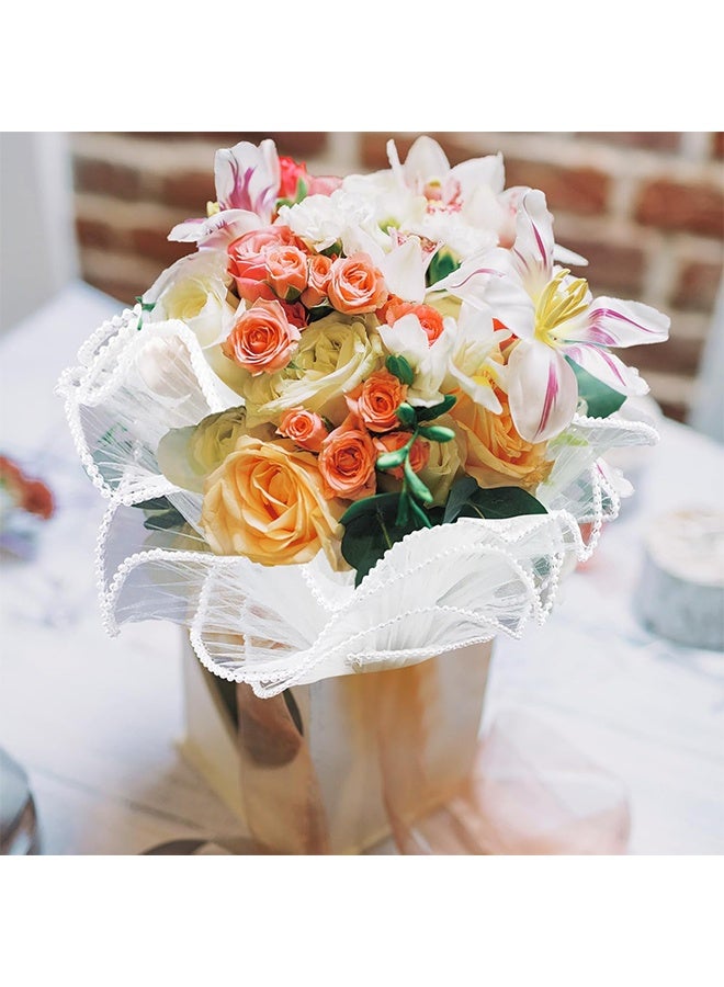 4 Yards 28cm White Bouquet Wrapping Mesh Paper Pearl Edge Wrinkled Wavy Net Yarn Flower Wrapping Paper for DIY Crafts Valentine's Day Mother's Day Wedding Florist Supplies - Image 4