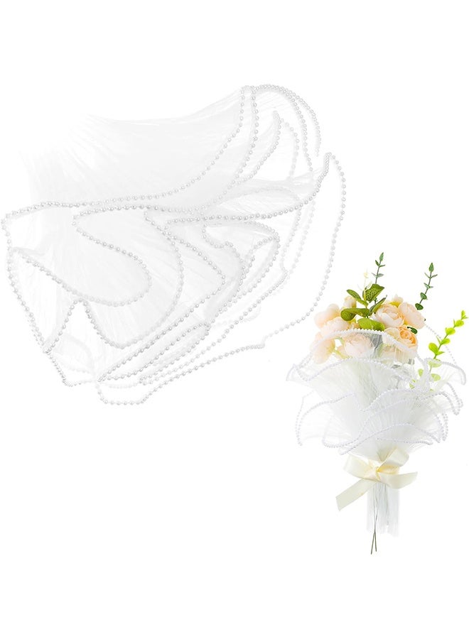 4 Yards 28cm White Bouquet Wrapping Mesh Paper Pearl Edge Wrinkled Wavy Net Yarn Flower Wrapping Paper for DIY Crafts Valentine's Day Mother's Day Wedding Florist Supplies - Image 1