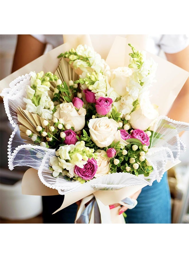 4 Yards 28cm White Bouquet Wrapping Mesh Paper Pearl Edge Wrinkled Wavy Net Yarn Flower Wrapping Paper for DIY Crafts Valentine's Day Mother's Day Wedding Florist Supplies - Image 5