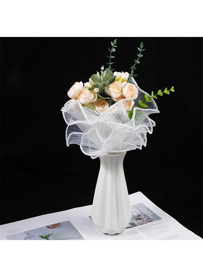 4 Yards 28cm White Bouquet Wrapping Mesh Paper Pearl Edge Wrinkled Wavy Net Yarn Flower Wrapping Paper for DIY Crafts Valentine's Day Mother's Day Wedding Florist Supplies - Image 3