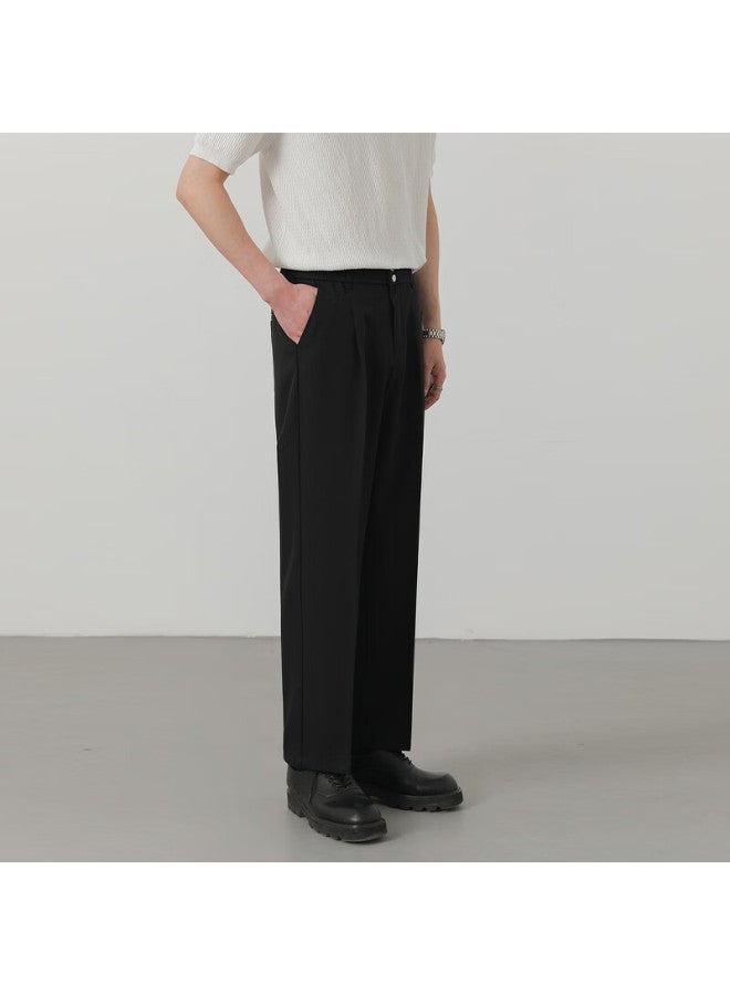 Swamp Area Men's Casual Pants Spring Autumn Loose Trendy Draped Straight-leg Suit Pants Wide-leg Trousers Ks05 Black 4XL - Image 1