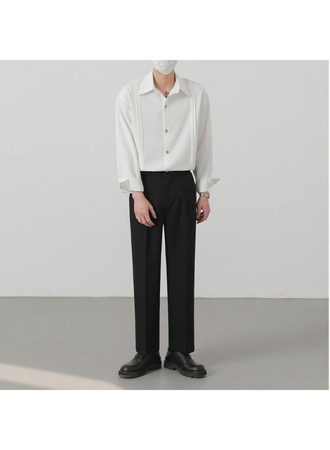 Swamp Area Men's Casual Pants Spring Autumn Loose Trendy Draped Straight-leg Suit Pants Wide-leg Trousers Ks05 Black 4XL - Image 4