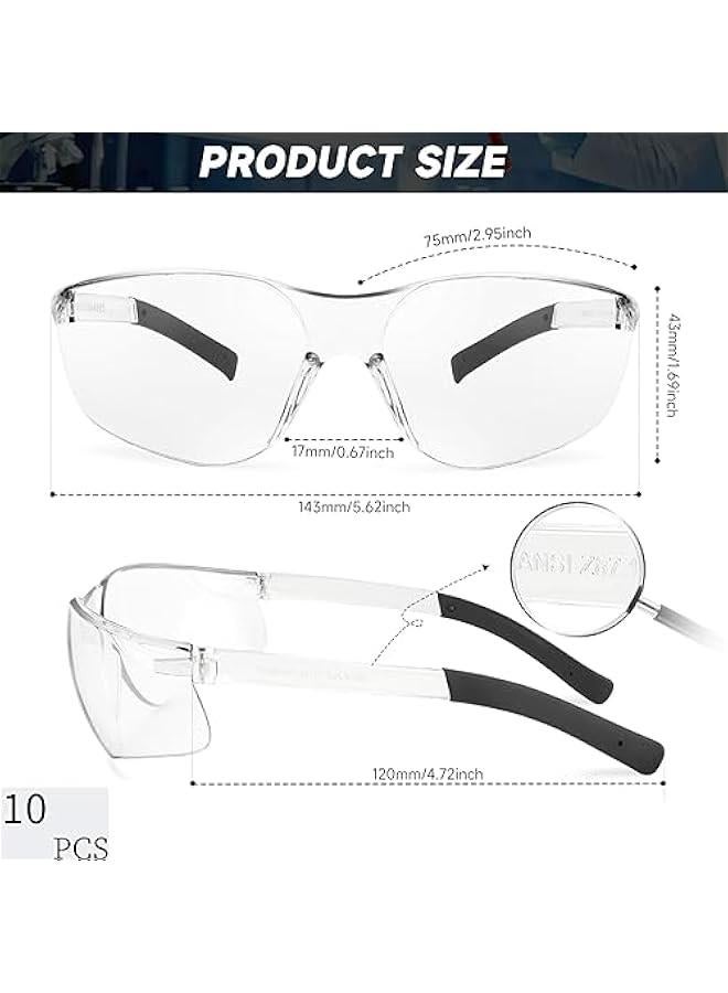 Arabest Clear Safety Glasses Bulk of 10 ANSI Z87.1 Protective Eyewear Scratch-Resistant for Work, Lab, Construction  - Image 2