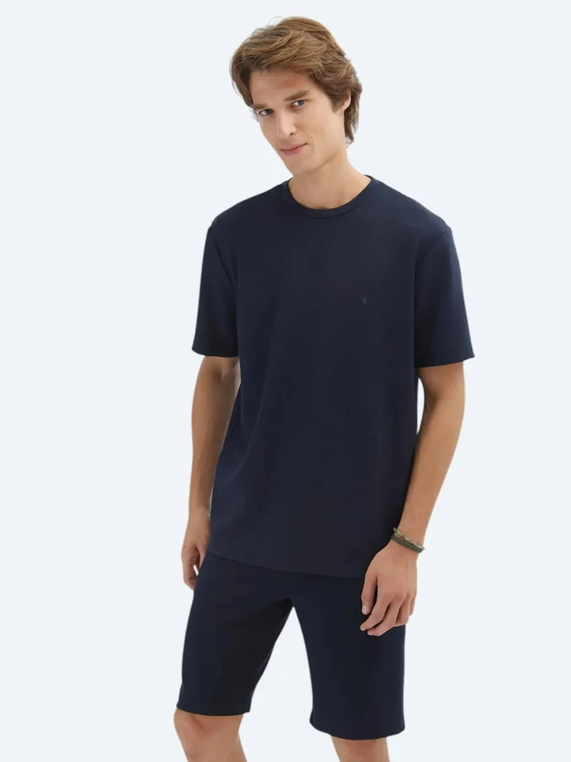 Kip Navy Blue Plain Crew Neck T-Shirt