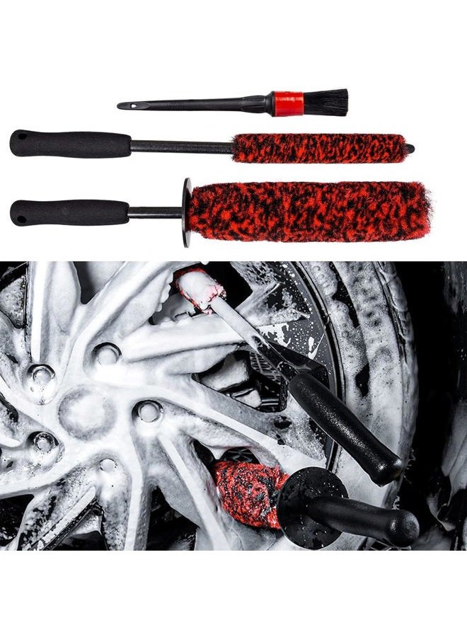 bzczh 3 Pcs Soft Tire Brushes for Cleaning Tires Kit - 1x Synthetic Soft Car Tire Rim Brush，1x Long Handle Cleaning Brush and 1x Car Detail Brush, Clean Dirty Tire… - Image 1
