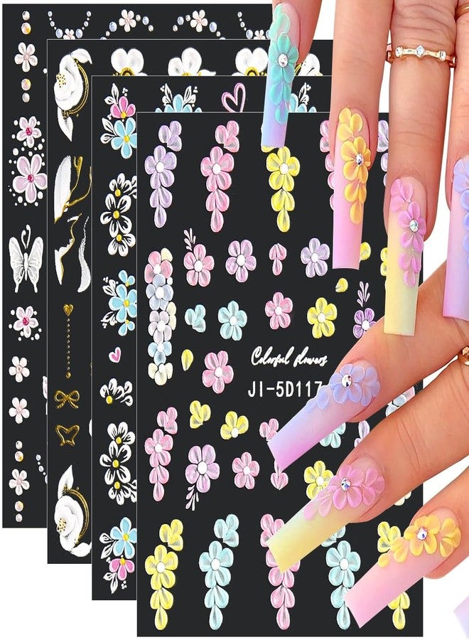 JALIYA 5D Embossed Flower Nail Stickers - Acrylic Carved Rose & Butterfly Nail Art Decals - DIY Floral Petals Designs - Image 1