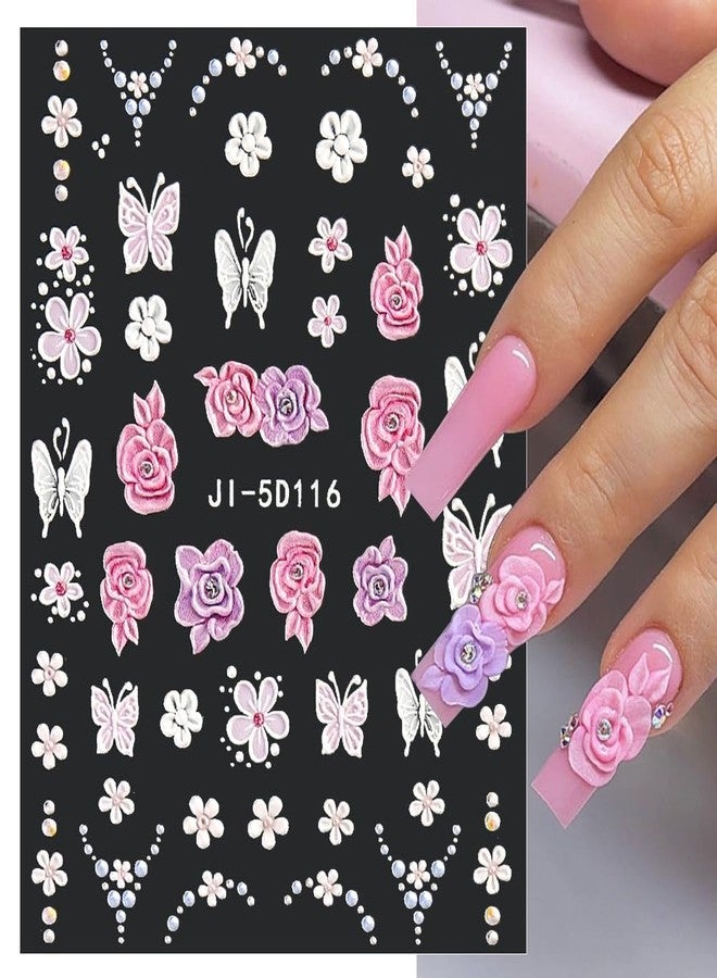 JALIYA 5D Embossed Flower Nail Stickers - Acrylic Carved Rose & Butterfly Nail Art Decals - DIY Floral Petals Designs - Image 3
