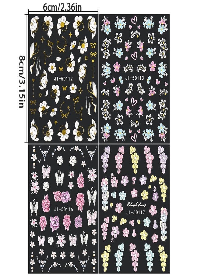 JALIYA 5D Embossed Flower Nail Stickers - Acrylic Carved Rose & Butterfly Nail Art Decals - DIY Floral Petals Designs - Image 2