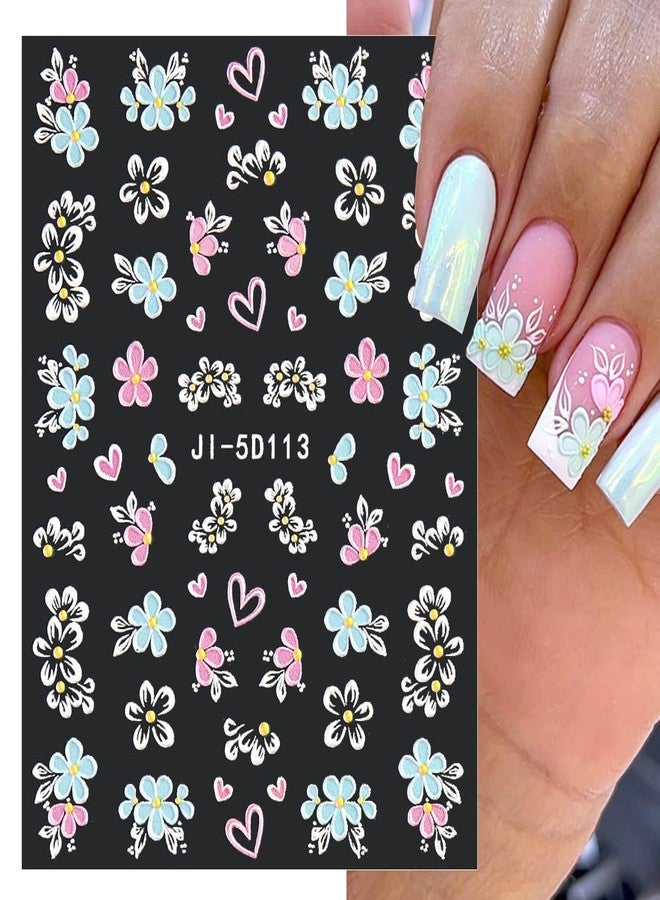 JALIYA 5D Embossed Flower Nail Stickers - Acrylic Carved Rose & Butterfly Nail Art Decals - DIY Floral Petals Designs - Image 4