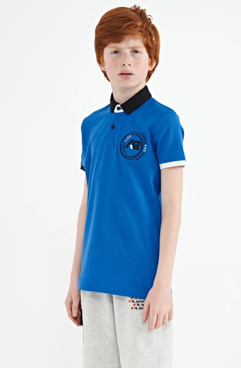 تومي لايف Saxe Colored Logo Embroidered Standard Size Polo Collar Boy's T-Shirt - 11138