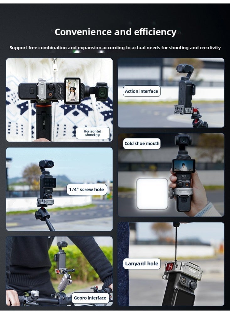 BRDRC Quick Release Expansion Frame for DJI Osmo Pocket 3 – Multi-Functional Camera Mount with Cold Shoe Interface, Sponge Padding, 1/4" Thread, and Accessory Support - Image 4