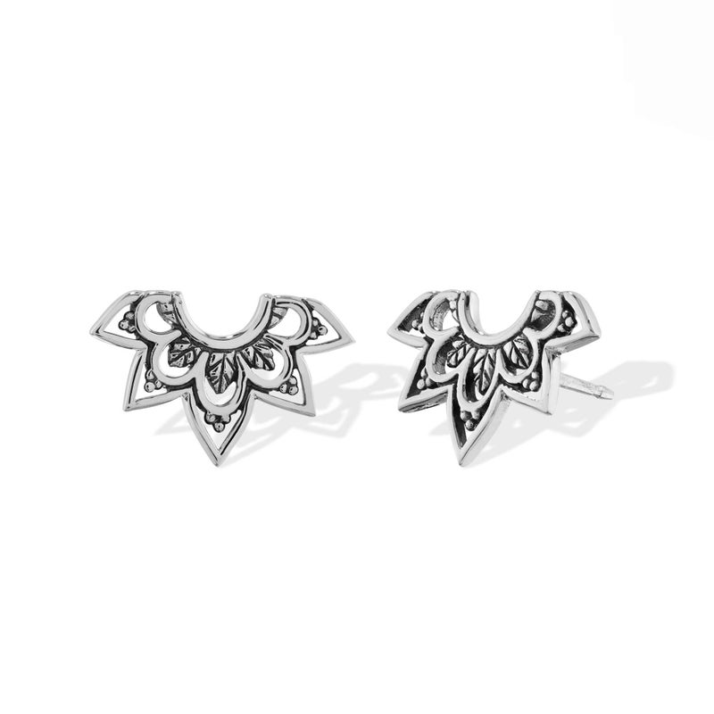 Boma Jewelry Sterling Silver Balinese Tribal Lotus Stud Earrings - Image 1