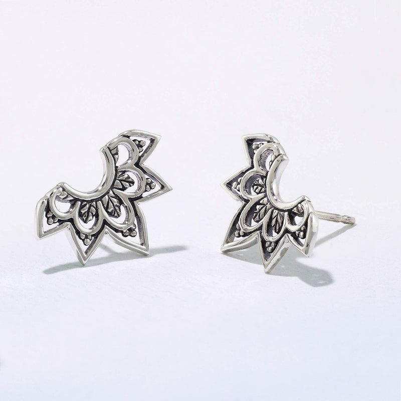 Boma Jewelry Sterling Silver Balinese Tribal Lotus Stud Earrings - Image 5