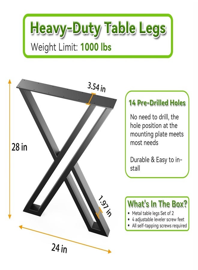 HIRVALL Metal Table Legs, X-Shaped Industrial Desk 28 Inch, Set of 2 Heavy Duty Furniture for Dining, Office Desk, Coffee, Console (28" H X24 W) - Image 5