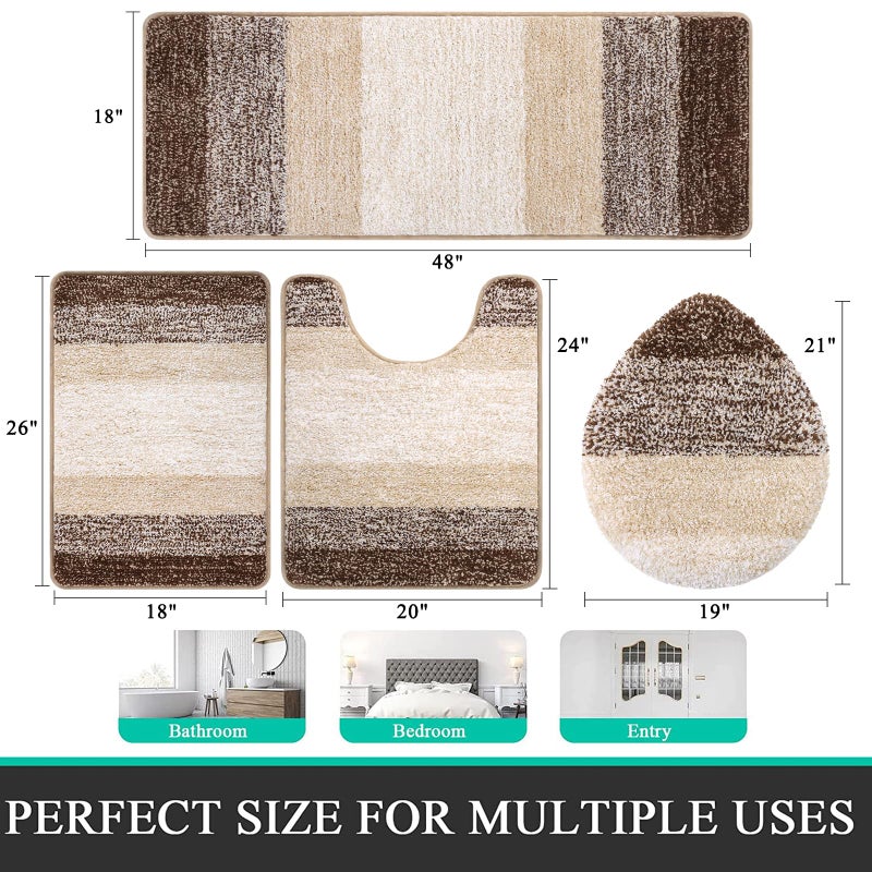 Bsmathom Bathroom Rugs Sets 4 Piece with Toilet Cover, Plush Shaggy Bath Rugs Set Non Slip Washable, Absorbent Microfiber Bath Mat with U-Shaped Contour Toilet Mat for Bathroom, Dark Coffe - Image 2