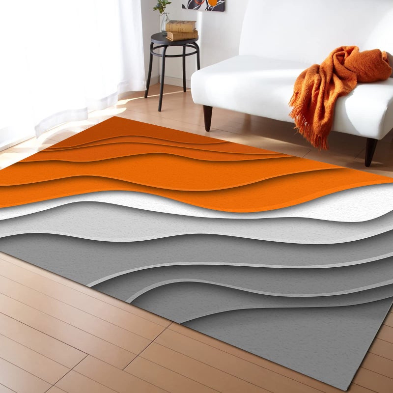 Kit-Home Orange Gradient Area Rugs Indoor Non-Slip Rectangle Rug 2x3 ft, Abstract Geometric Orange Gray Beach Sea Waves Rug Rubber Backing Floor Mats Contemporary Home Decor Carpet for Entryway Living Room - Image 1