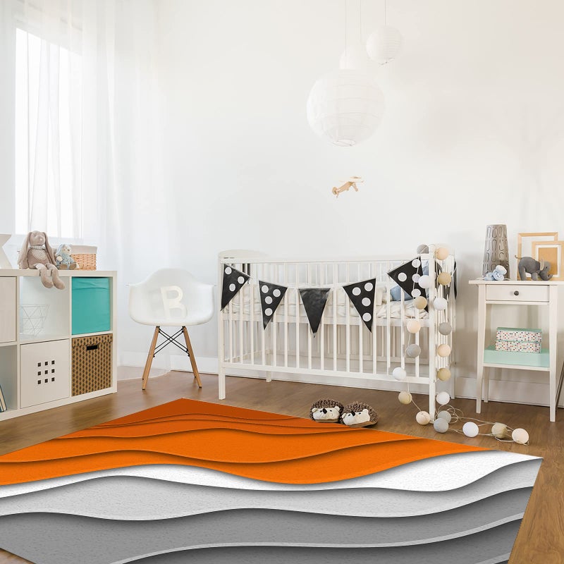 Kit-Home Orange Gradient Area Rugs Indoor Non-Slip Rectangle Rug 2x3 ft, Abstract Geometric Orange Gray Beach Sea Waves Rug Rubber Backing Floor Mats Contemporary Home Decor Carpet for Entryway Living Room - Image 3