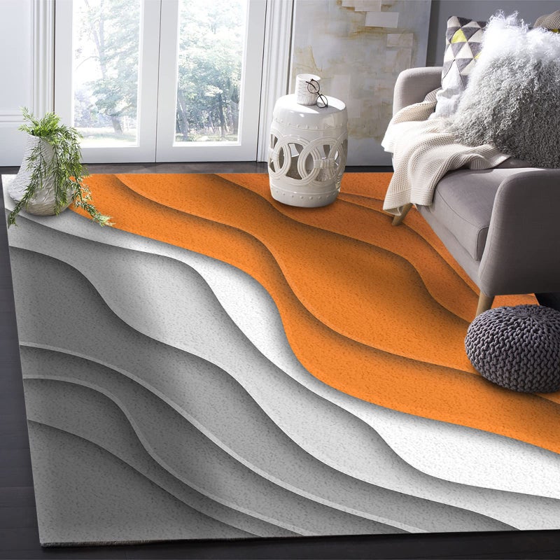 Kit-Home Orange Gradient Area Rugs Indoor Non-Slip Rectangle Rug 2x3 ft, Abstract Geometric Orange Gray Beach Sea Waves Rug Rubber Backing Floor Mats Contemporary Home Decor Carpet for Entryway Living Room - Image 5