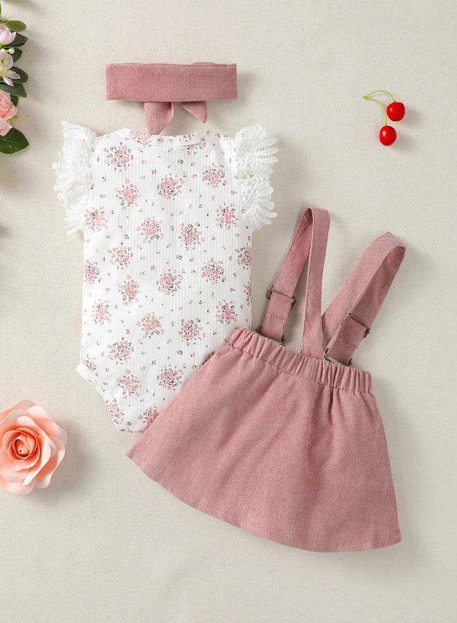 SODLON Baby Girl Outfits 3-6 Months Infant Baby Girl Summer Clothes Overalls Dress Suspender Skirt Ribbed Floral Romper 6 Month Girl Clothes Gifts Stuff Dresses Outfit Sets for Girls Lilac - Image 3