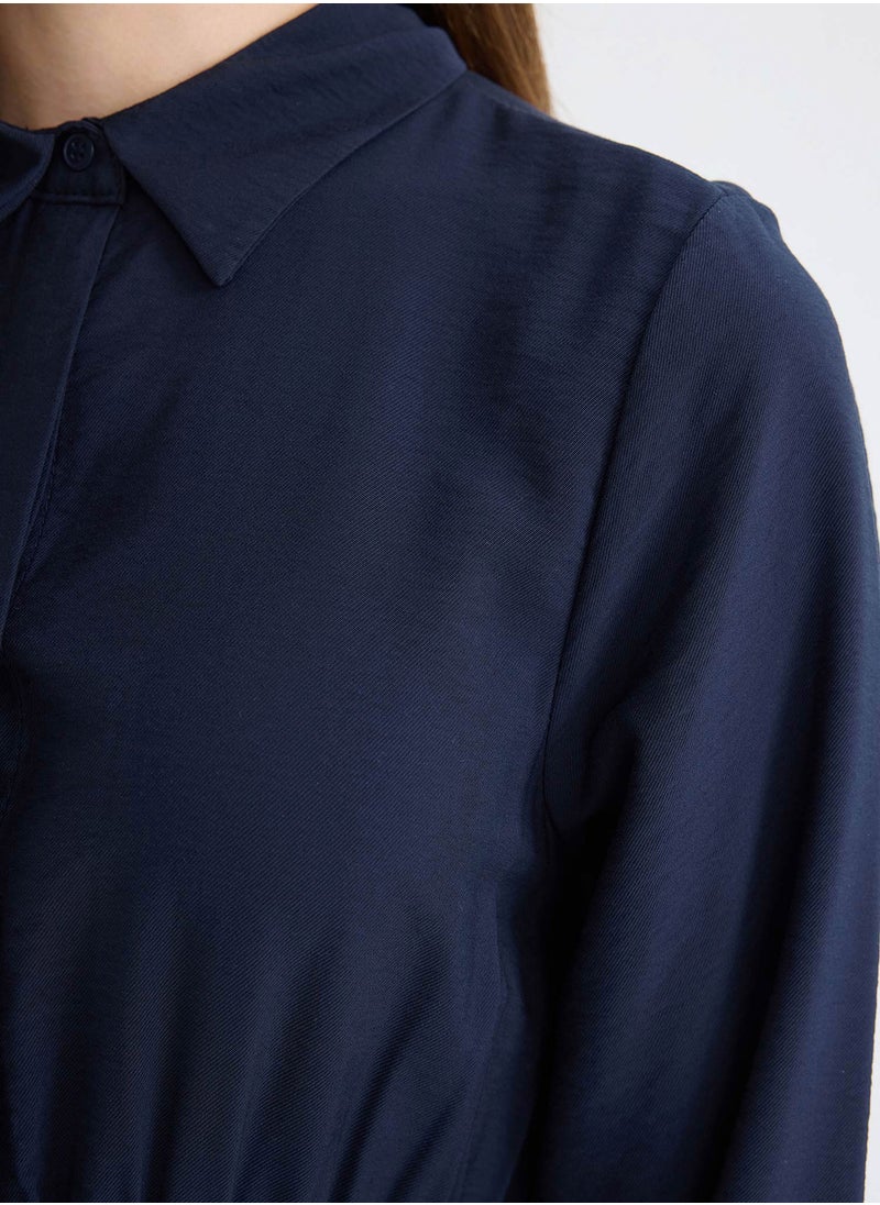 DeFacto Shirt Collar Basic Buttoned Waist-Tied Maxi Dress With Long Sleeves  - Image 4