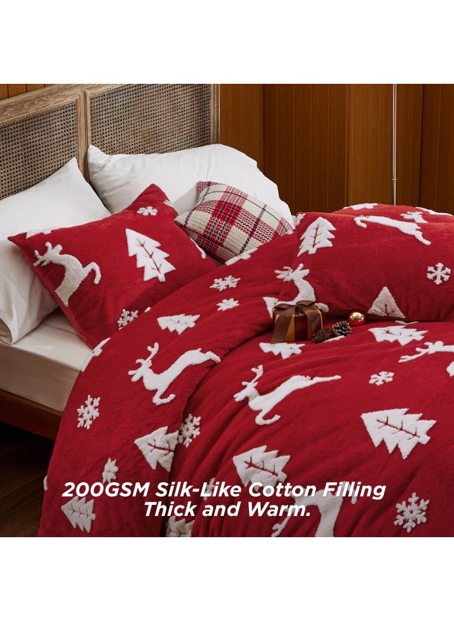 Bedsure Fluffy Christmas Comforter Set King - Christmas Bedding Comforter Set with Running Reindeer, Warm Fleece Bed Sets for Winter, 3 Pieces, 1 Soft Plush Shaggy Comforter with 2 Pillowcases