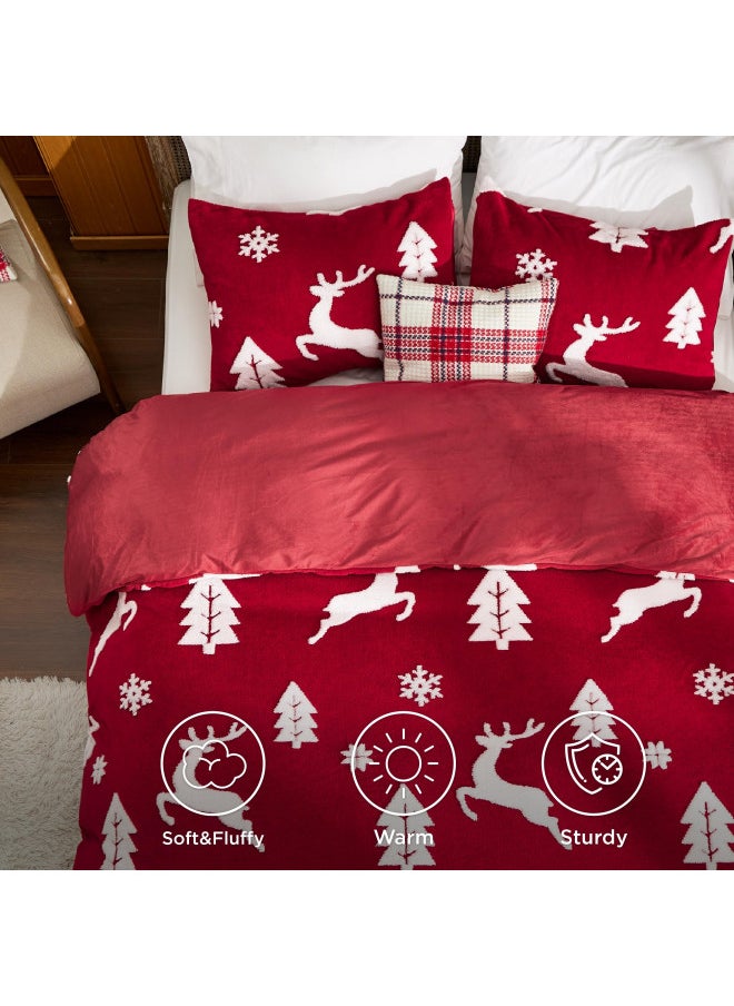 Bedsure Fluffy Christmas Comforter Set King - Christmas Bedding Comforter Set with Running Reindeer, Warm Fleece Bed Sets for Winter, 3 Pieces, 1 Soft Plush Shaggy Comforter with 2 Pillowcases
