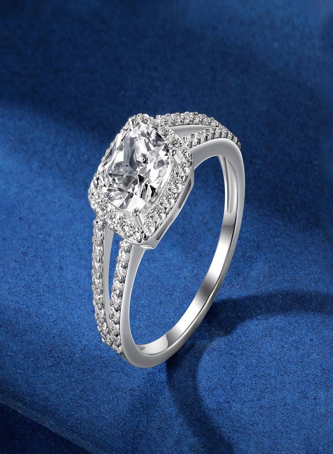 MDFUN 18K White Gold Plated Cubic Zirconia Square Halo Wedding Engagement Promise Eternity Ring for Women (Square Ring 1 Pcs,5) - Image 2
