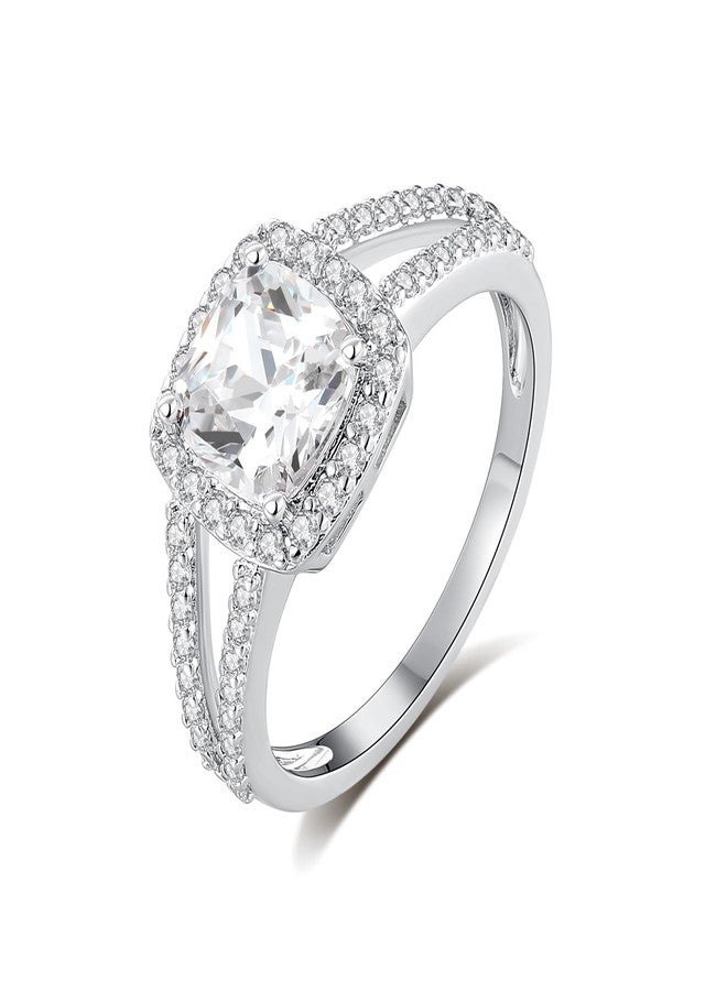 MDFUN 18K White Gold Plated Cubic Zirconia Square Halo Wedding Engagement Promise Eternity Ring for Women (Square Ring 1 Pcs,5) - Image 1