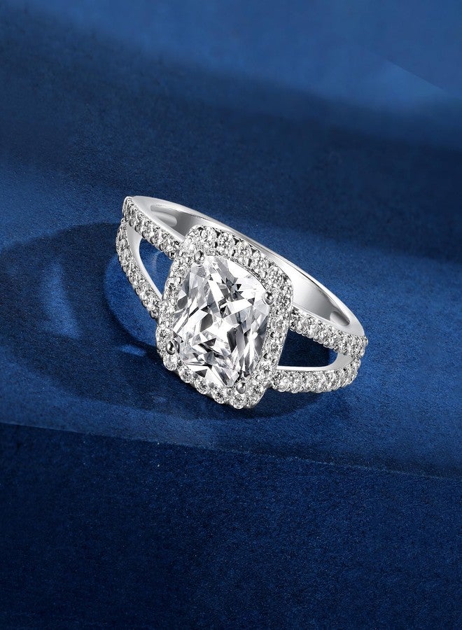 MDFUN 18K White Gold Plated Cubic Zirconia Square Halo Wedding Engagement Promise Eternity Ring for Women (Square Ring 1 Pcs,5) - Image 4