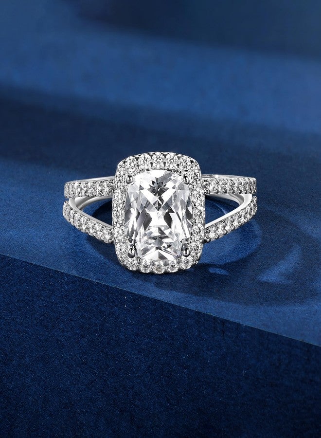 MDFUN 18K White Gold Plated Cubic Zirconia Square Halo Wedding Engagement Promise Eternity Ring for Women (Square Ring 1 Pcs,5) - Image 3