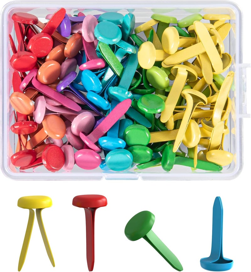 AJulyBee 100 PCS Mini Brads, 8 x 20mm Brass Fasteners in a Box, Small Metal Brad for Paper Crafts & Scrapbooking DIY, Handmade Cards(Multicolor) - Image 1
