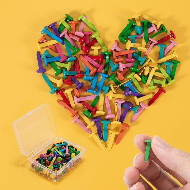 AJulyBee 100 PCS Mini Brads, 8 x 20mm Brass Fasteners in a Box, Small Metal Brad for Paper Crafts & Scrapbooking DIY, Handmade Cards(Multicolor) - Image 3