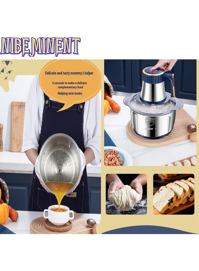 NIBEMINENT خلاط كهربائي متعدد الوظائف سعة 5 لتر مع عجانة/خافق بيض من الفولاذ المقاوم للصدأ، بخمسة سرعات، وستة شفرات فولاذية نقية، مطحنة لحم سريعة، مفرمة لحم للاستخدام المنزلي، تقطيع وسحق، مناسبة للمطبخ، الخضروات، البصل، الثوم، السلطة، طعام الأطفال - Image 2