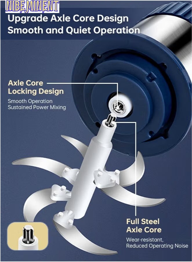 NIBEMINENT خلاط كهربائي متعدد الوظائف سعة 5 لتر مع عجانة/خافق بيض من الفولاذ المقاوم للصدأ، بخمسة سرعات، وستة شفرات فولاذية نقية، مطحنة لحم سريعة، مفرمة لحم للاستخدام المنزلي، تقطيع وسحق، مناسبة للمطبخ، الخضروات، البصل، الثوم، السلطة، طعام الأطفال - Image 4