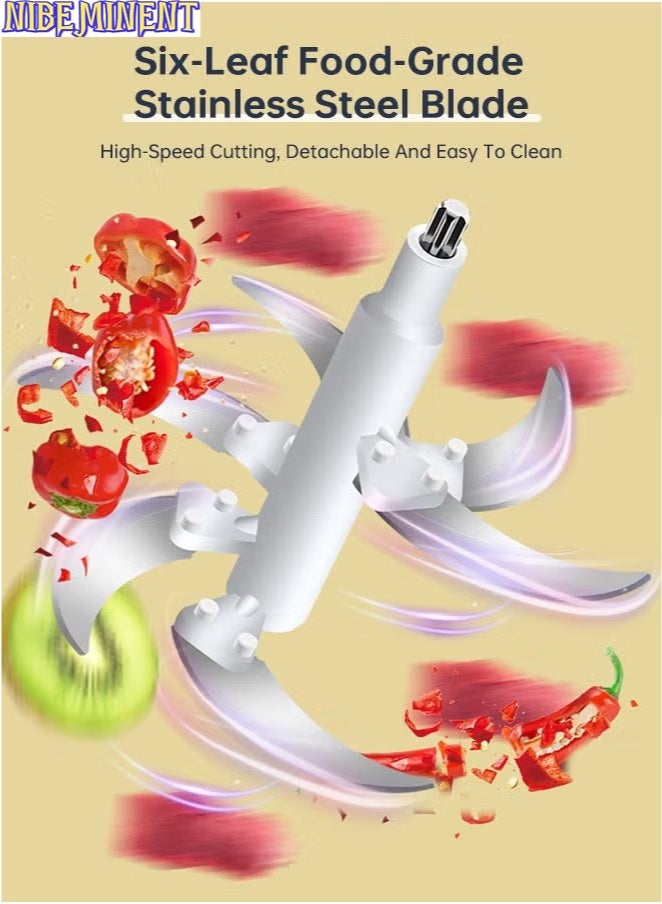 NIBEMINENT خلاط كهربائي متعدد الوظائف سعة 5 لتر مع عجانة/خافق بيض من الفولاذ المقاوم للصدأ، بخمسة سرعات، وستة شفرات فولاذية نقية، مطحنة لحم سريعة، مفرمة لحم للاستخدام المنزلي، تقطيع وسحق، مناسبة للمطبخ، الخضروات، البصل، الثوم، السلطة، طعام الأطفال - Image 5