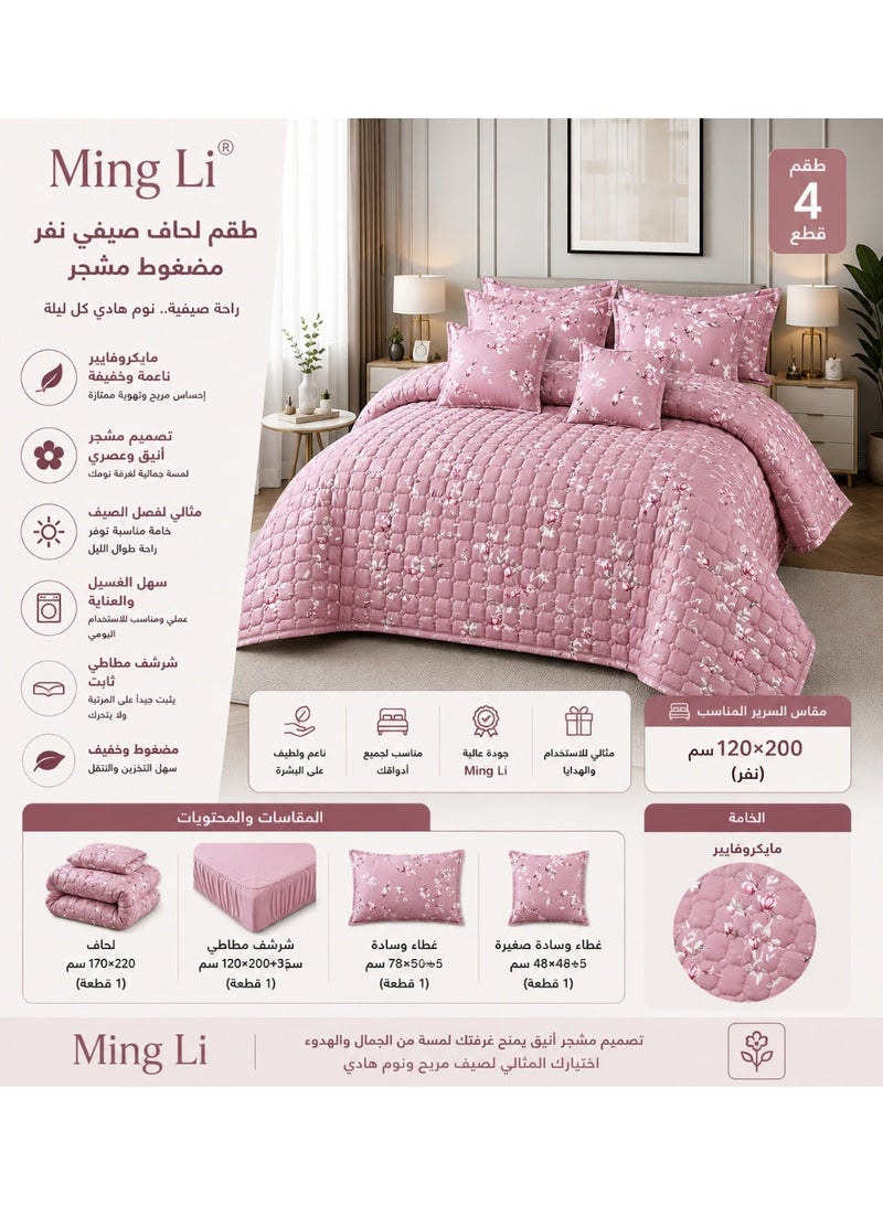 Ming Li Summer Single Comforter Set – Compressed Floral – Luxury Printed Single Bedspread – Soft and Lightweight Microfiber Fabric – With Fitted Sheet and Pillowcase – Fits 120×200 cm Bed - Image 1