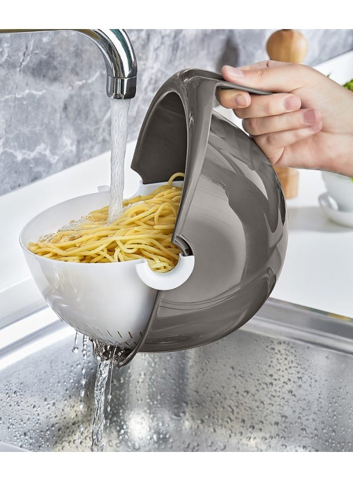 Smartware Turkey Rotta Movable Strainer & Rotating Colander Bowl 2-in-1 - Multi-functional Fruit & Vegetable Washer with Ergonomic Handle - Modern Grey. - Image 2