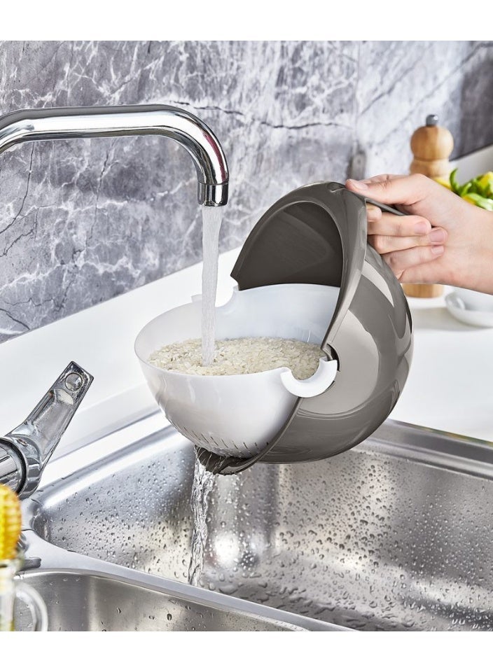 Smartware Turkey Rotta Movable Strainer & Rotating Colander Bowl 2-in-1 - Multi-functional Fruit & Vegetable Washer with Ergonomic Handle - Modern Grey. - Image 3