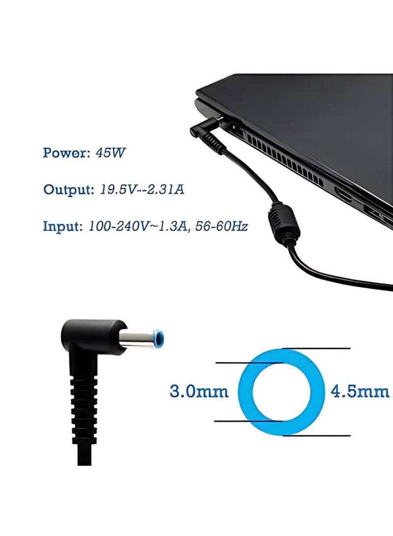 الآلة الصغيرة شاحن لابتوب 45 واط من HP لأجهزة HP، طاقة 45 واط بجهد 19.5 فولت وتيار 2.33 أمبير، متوافق مع HP Stream 11 و13 و14 وPavilion وEliteBook Folio وSpecter وPavilion TouchSmart وSpecter Ultrabook (4.5 مم × 3 مم) - Image 2