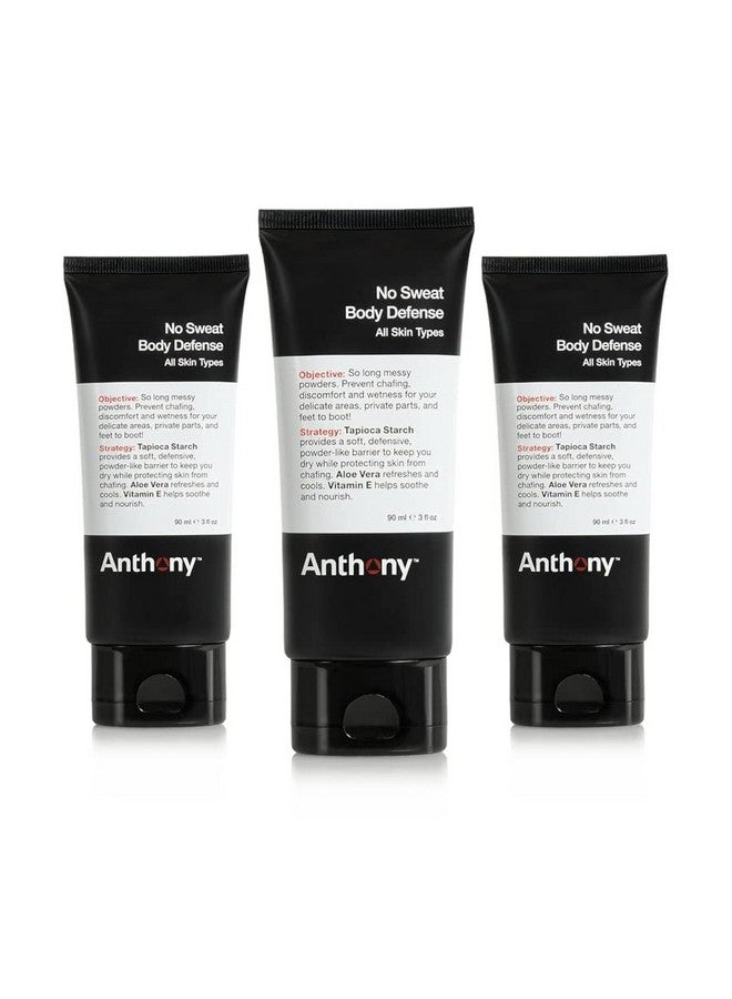 Anthony Anthony No Sweat Body Defense Deodorant for Men - Anti-Chafing, Anti-Itch Cream-to-Powder Lotion for Sweat and Body Odor Control - 3 Fl Oz (Pack of 3) - Image 1