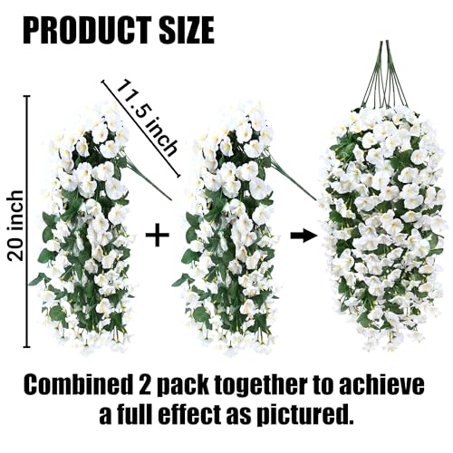 Sggvecsy Artificial Fake Hanging Flowers Plants for Outdoor Outside Spring Summer Decoration 4PCS Faux Silk UV Resistant Realistic Morning Glory Trailing Vines for Home Porch Patio BalconyWhite - Image 3