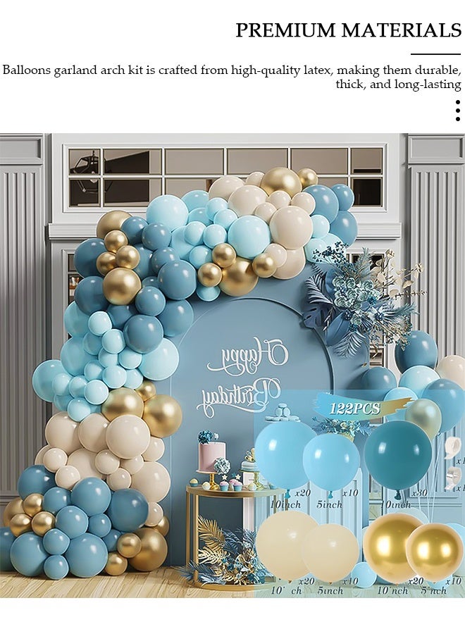 DUNISO Balloons Garland Arch Kit 122 Pcs 5/10 Inch Blue and Gold Latex Balloons Set For Baby Shower Wedding Birthday Party Background Decorations School Opening Ceremony - Image 2
