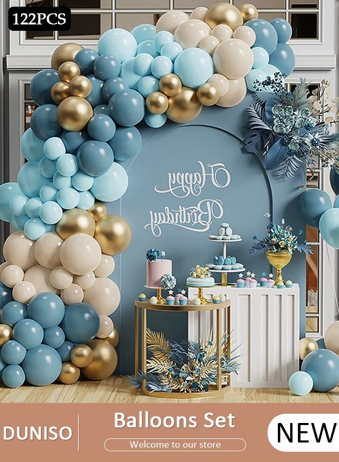 DUNISO Balloons Garland Arch Kit 122 Pcs 5/10 Inch Blue and Gold Latex Balloons Set For Baby Shower Wedding Birthday Party Background Decorations School Opening Ceremony - Image 1