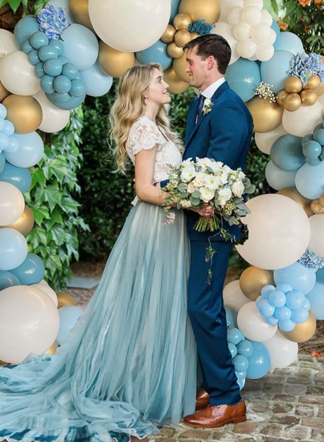 DUNISO Balloons Garland Arch Kit 122 Pcs 5/10 Inch Blue and Gold Latex Balloons Set For Baby Shower Wedding Birthday Party Background Decorations School Opening Ceremony - Image 5