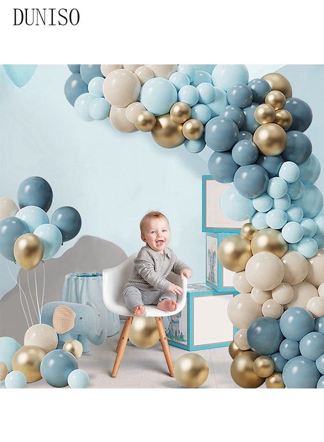 DUNISO Balloons Garland Arch Kit 122 Pcs 5/10 Inch Blue and Gold Latex Balloons Set For Baby Shower Wedding Birthday Party Background Decorations School Opening Ceremony - Image 2