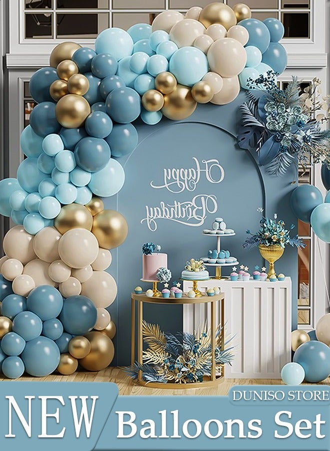 DUNISO Balloons Garland Arch Kit 122 Pcs 5/10 Inch Blue and Gold Latex Balloons Set For Baby Shower Wedding Birthday Party Background Decorations School Opening Ceremony - Image 1