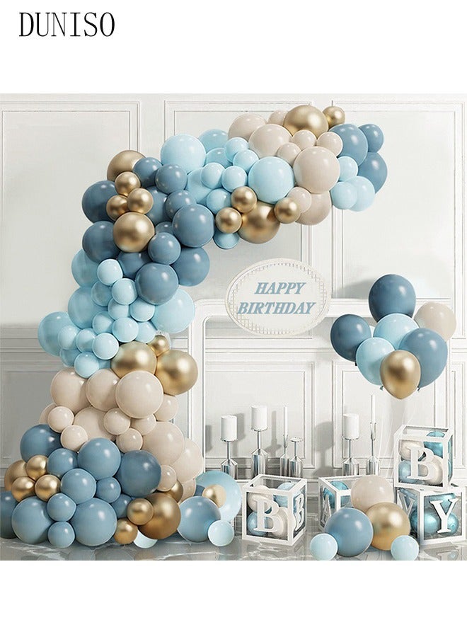 DUNISO Balloons Garland Arch Kit 122 Pcs 5/10 Inch Blue and Gold Latex Balloons Set For Baby Shower Wedding Birthday Party Background Decorations School Opening Ceremony - Image 3