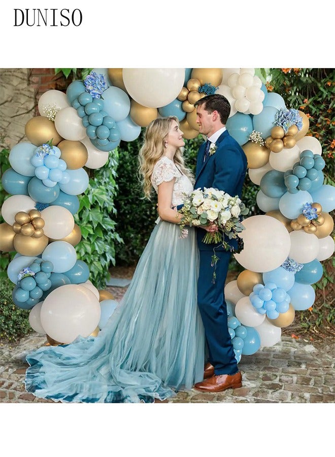 DUNISO Balloons Garland Arch Kit 122 Pcs 5/10 Inch Blue and Gold Latex Balloons Set For Baby Shower Wedding Birthday Party Background Decorations School Opening Ceremony - Image 4