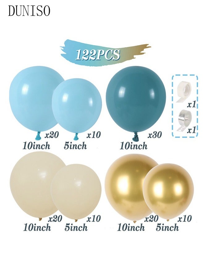 DUNISO Balloons Garland Arch Kit 122 Pcs 5/10 Inch Blue and Gold Latex Balloons Set For Baby Shower Wedding Birthday Party Background Decorations School Opening Ceremony - Image 5