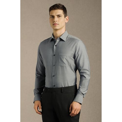 Louis Philippe Men Grey Textured Full Sleeves Formal Shirt - Image 2